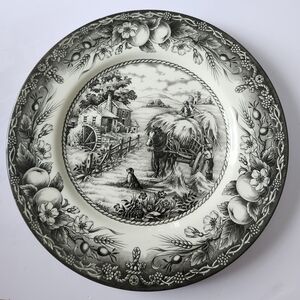 Royal Stafford Hayride Black & White Fine Earthenware Plate Transferware 10 3/4"